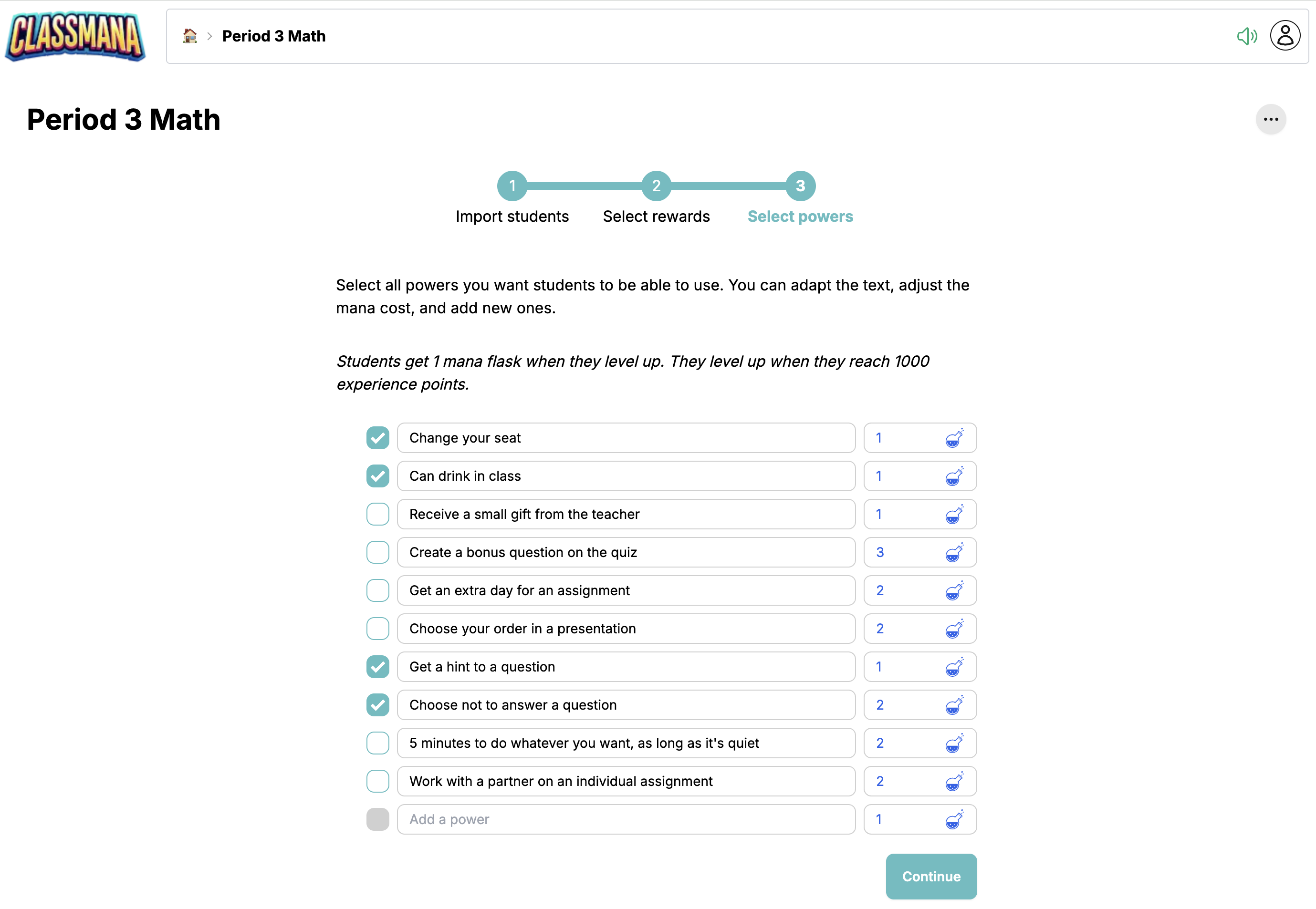 Võimete konfigureerimise samm